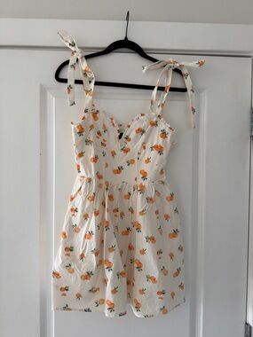 Zara Cream Sundress with Orange Fruit Print